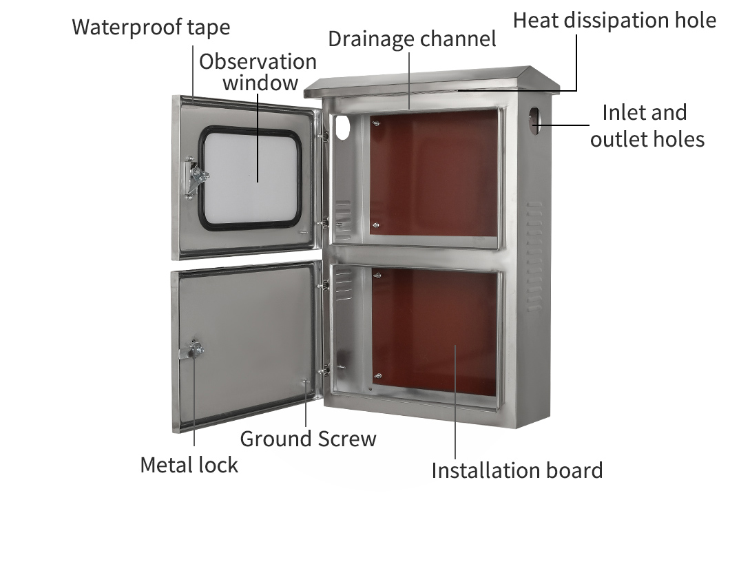 Caixa de aço inoxidável para sistema fotovoltaico conectado à rede.