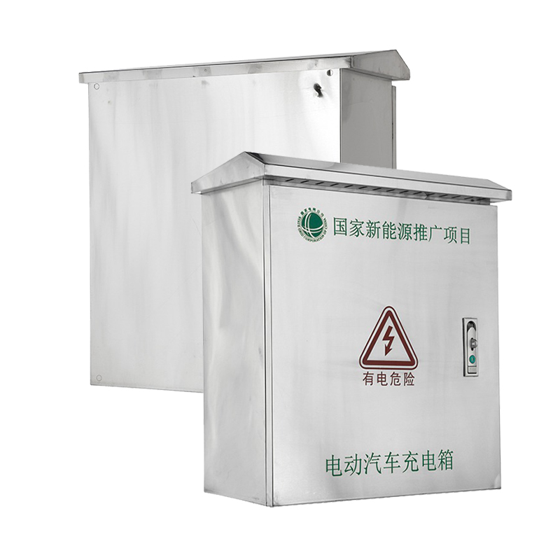 Caixa de carregamento para veículos elétricos em aço inoxidável para várias unidades.