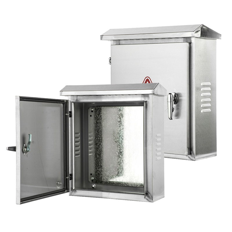 Caixa elétrica em aço inoxidável para uso externo.