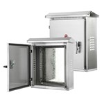 Caixa elétrica em aço inoxidável para uso externo.