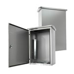 Caixa de equipamentos em aço inoxidável para montagem no solo, para uso externo.
